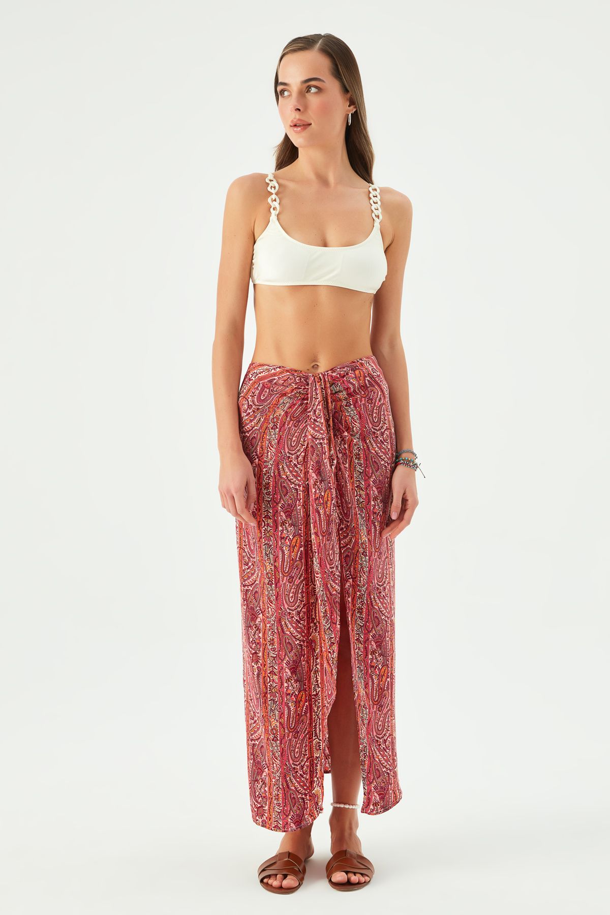 MAYA VEGAN SILK KNOTTED SKIRT RED