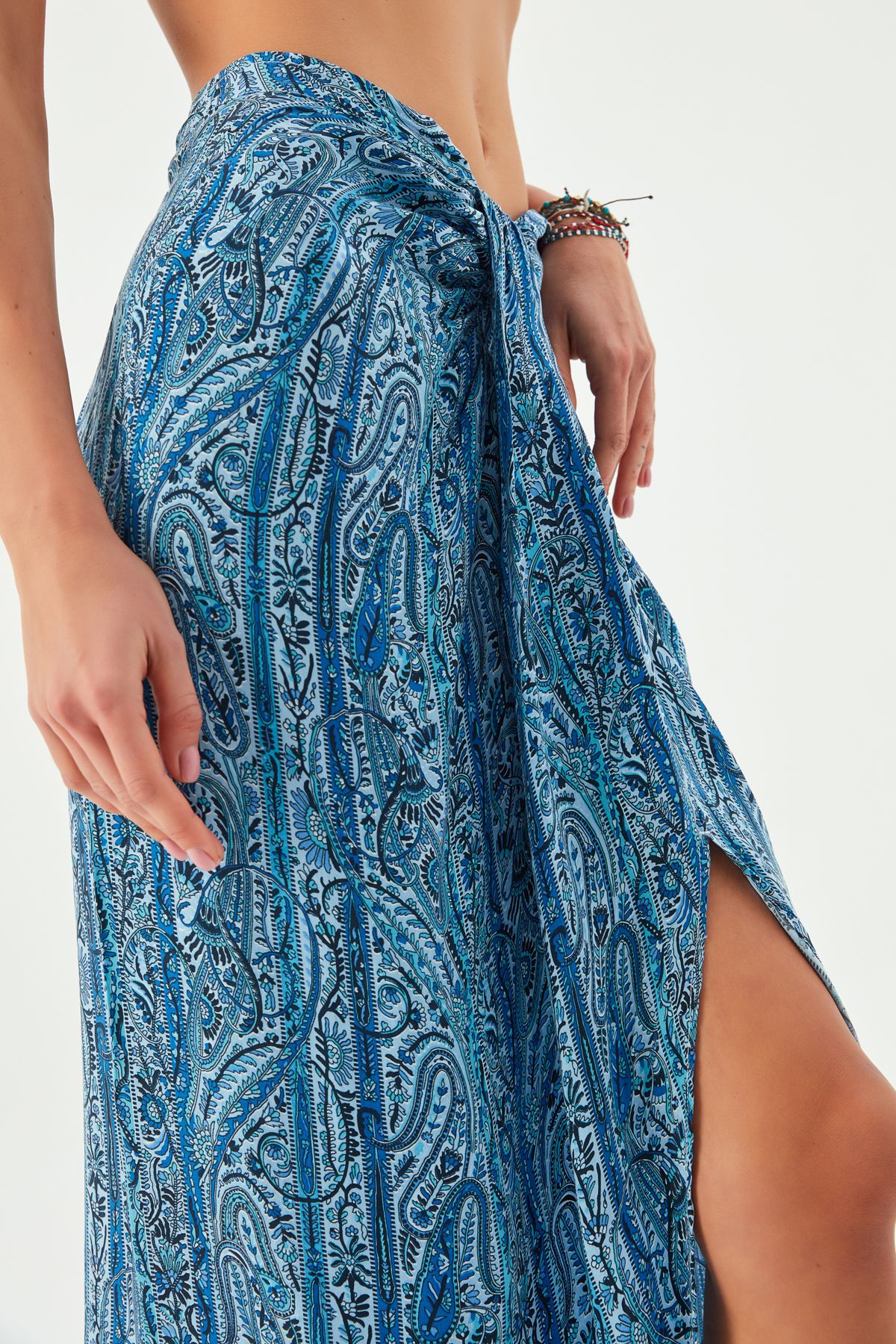 MAYA VEGAN SILK KNOTTED SKIRT BLUE