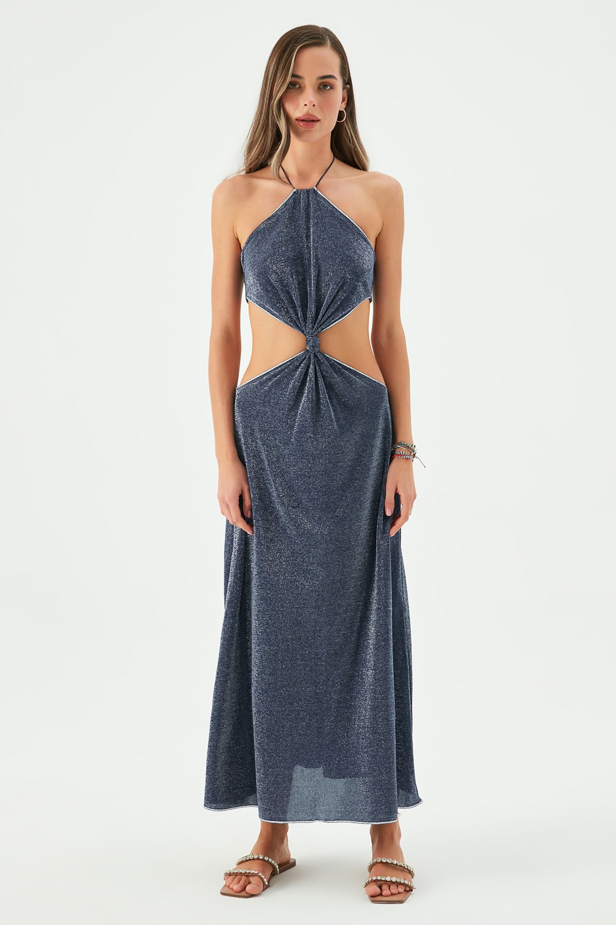 AIDAN KNOTTED MAXI DRESS SEA SPARKLE