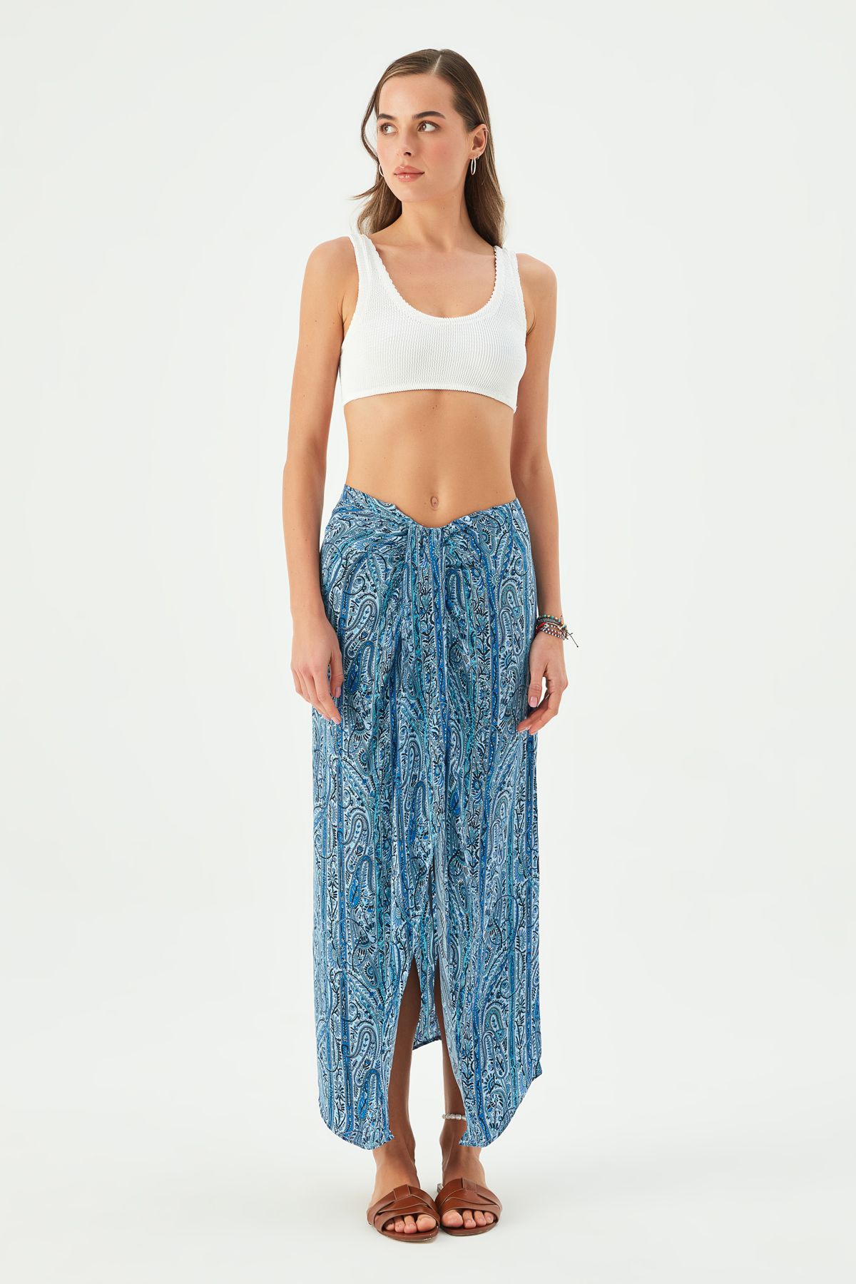 MAYA VEGAN SILK KNOTTED SKIRT BLUE