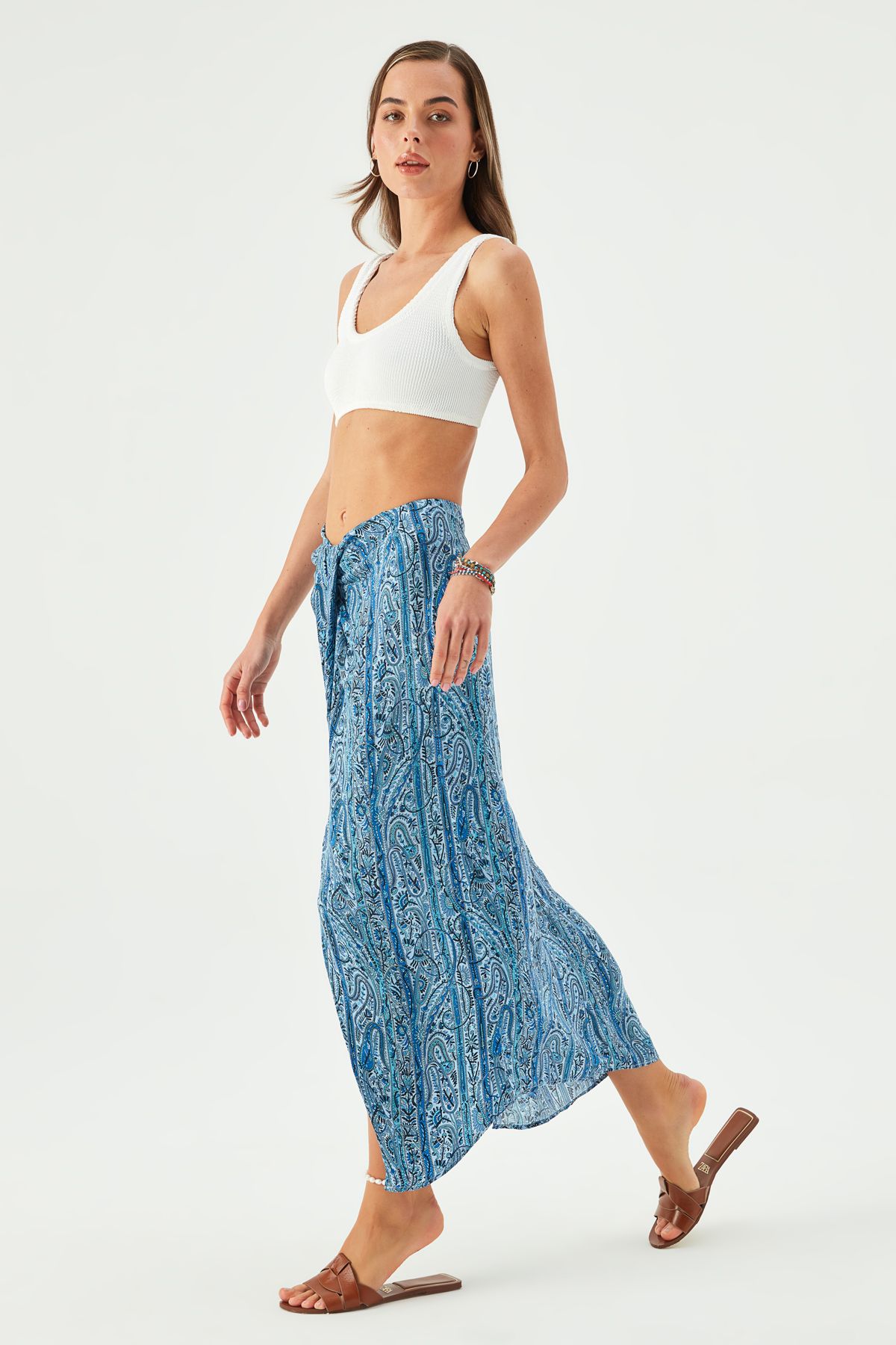 MAYA VEGAN SILK KNOTTED SKIRT BLUE