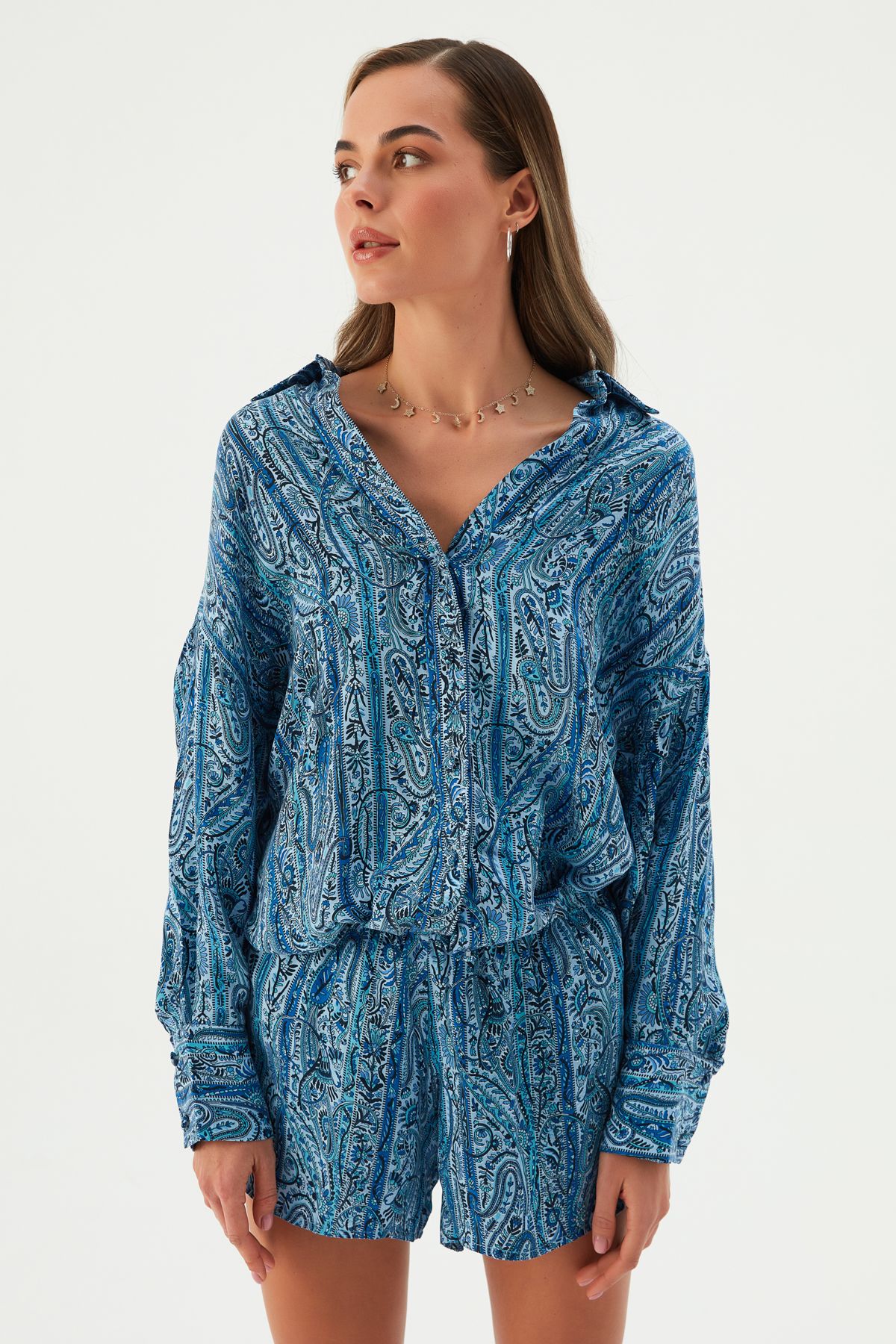 PRINKIPO VEGAN SILK SHIRT BLUE